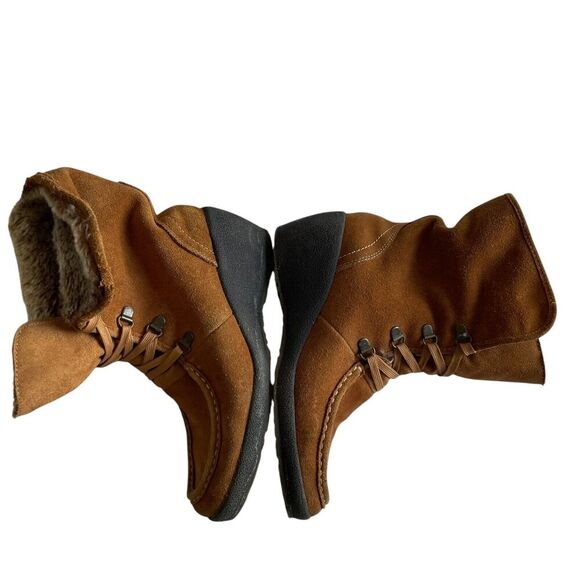 ISO Isotoner Vanessa Suede Leather Wedge Heel Boot Chestnut Brown Womens Size 8 - Picture 9 of 14